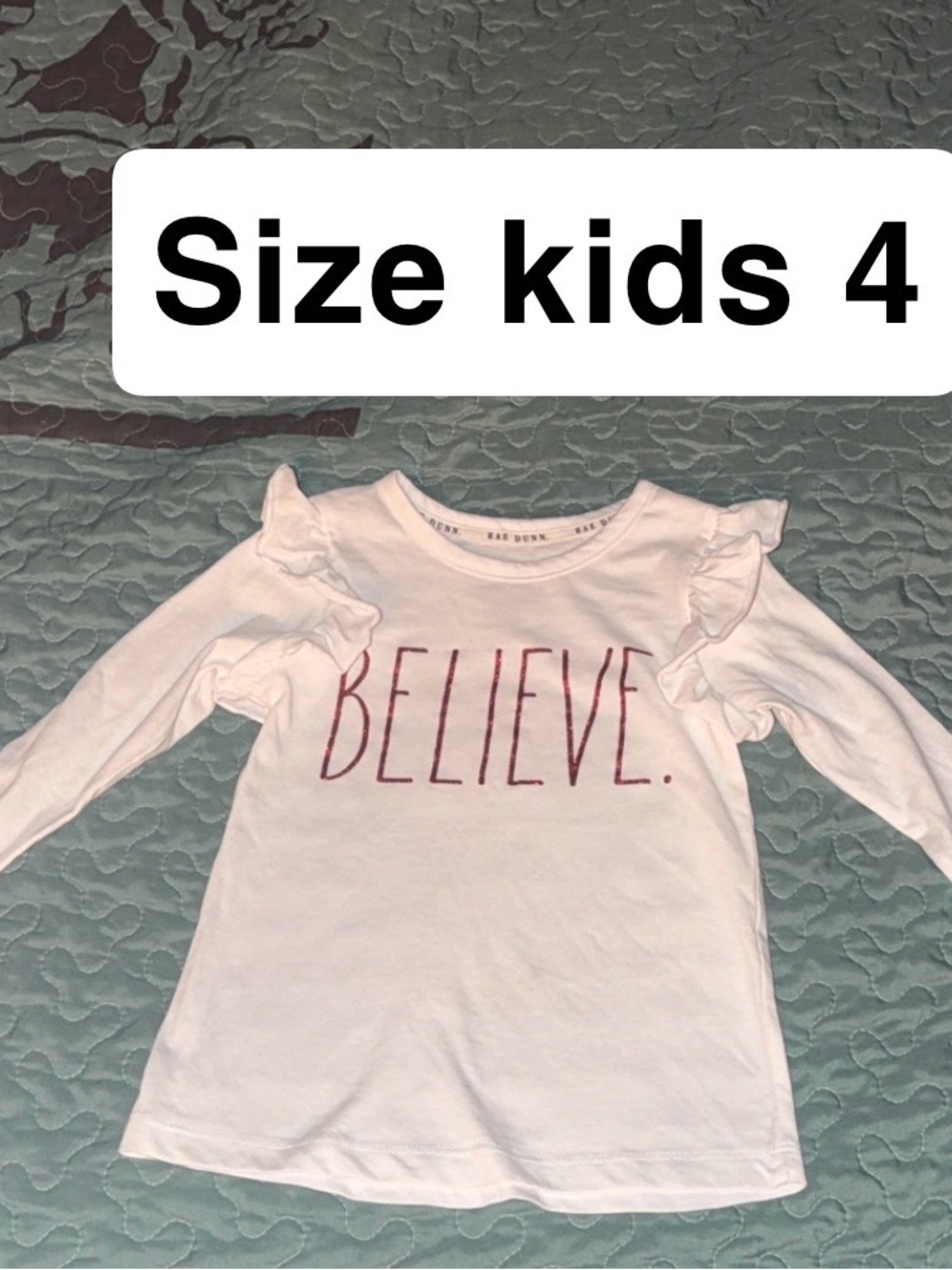 Rae Dunn White Long-Sleeve Tee with Pink "BELIEVE." Print
